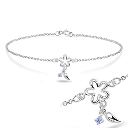 Flower and little leaf with CZ Stone Silver Bracelet BRS-173
